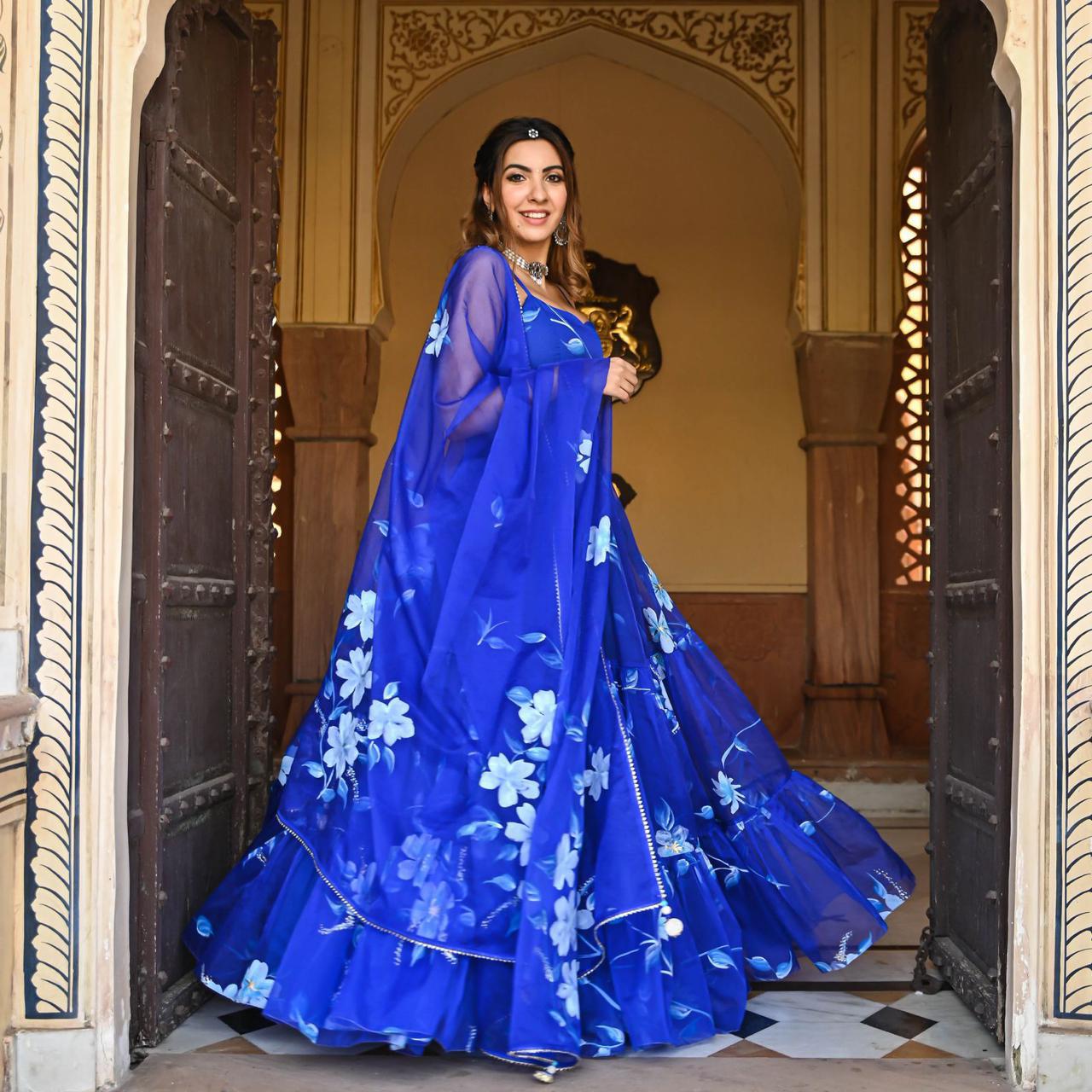 Sky Blue Floral Printed Lehenga Set Design by Label Nitika at Pernia's Pop  Up Shop 2024